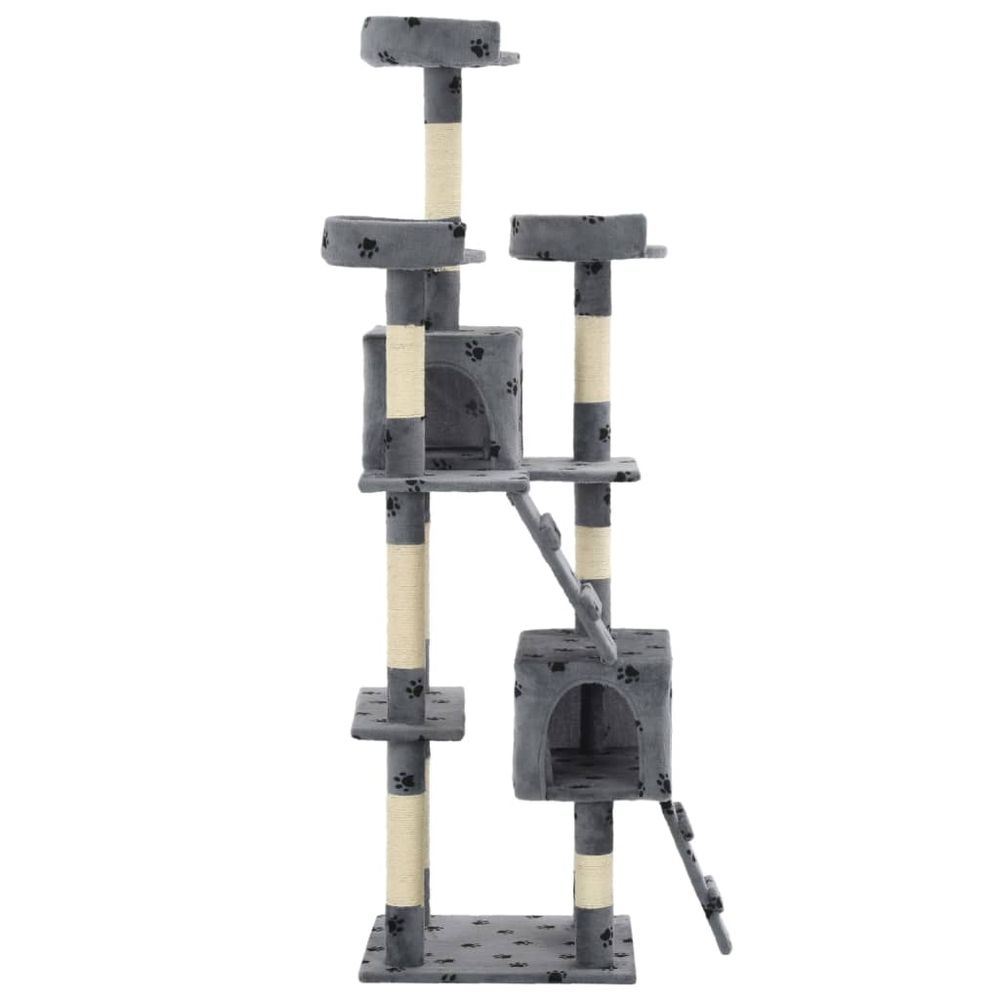 Arbre à chat et griffoirs sisal 170cm empreintes de pattes gris