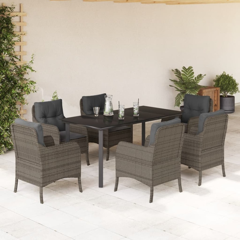 Ensemble à manger de jardin et coussins 7 pcs gris rotin