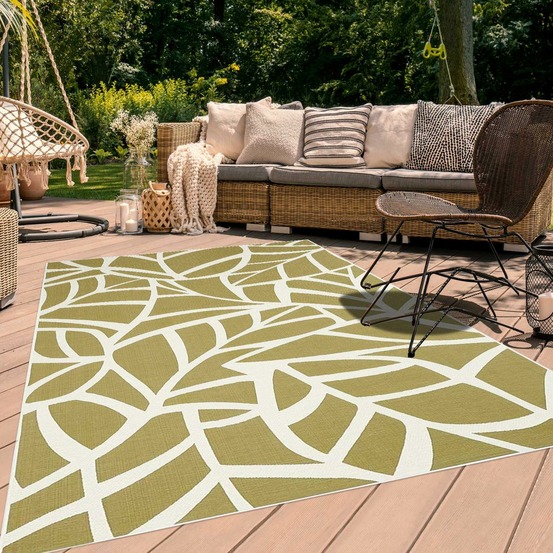 Tapis extérieur 160x230 tissé kilim vert feuille