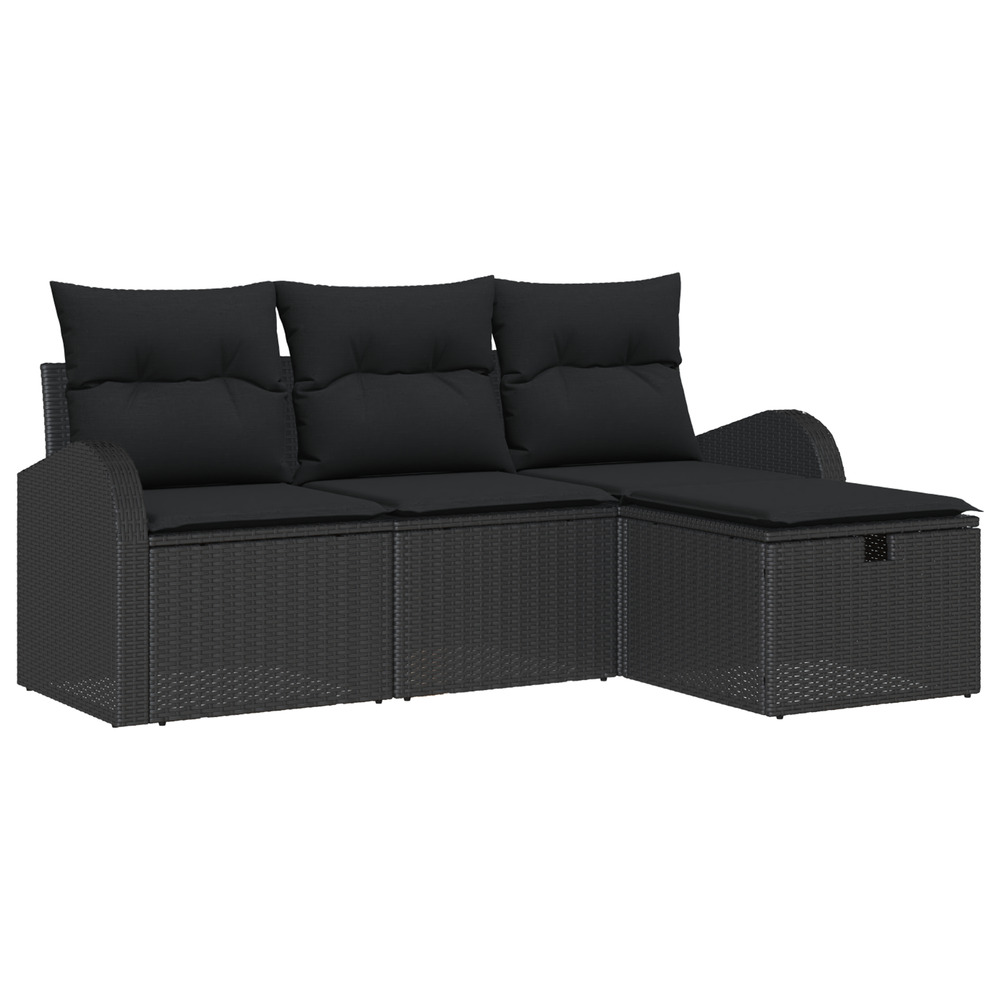 Ensemble de canapé de jardin en quatre pièces avec coussins noir poly rattan
