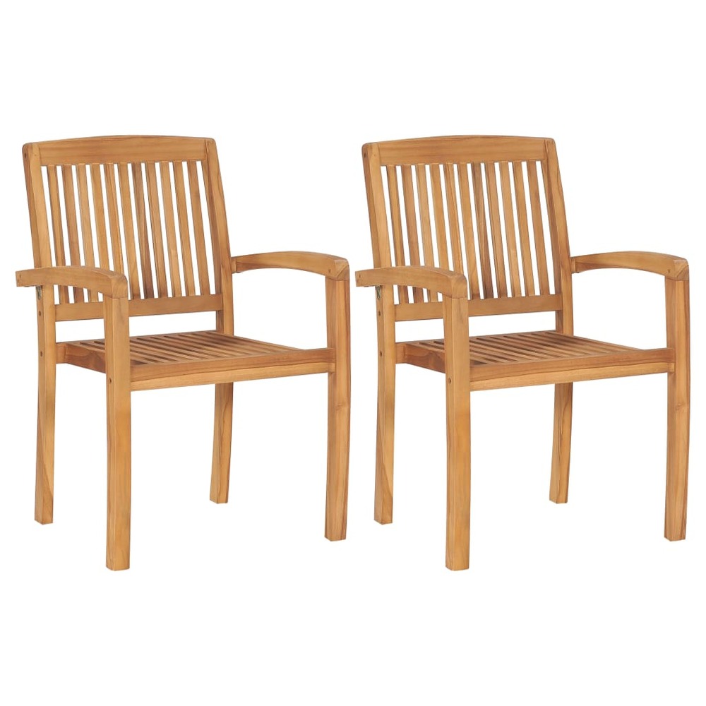 Chaises empilables à manger de jardin lot de 2 bois teck solide