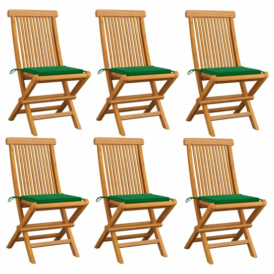 Chaises de jardin et coussins vert lot de 6 bois de teck massif