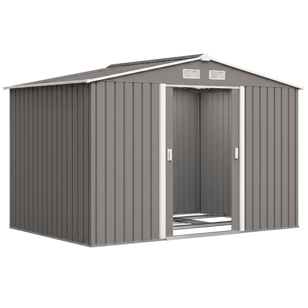 Abri de jardin métal 277 x 195 x 192 cm gris rangement extérieur avec portes coulissantes - comfortxl outdoor living