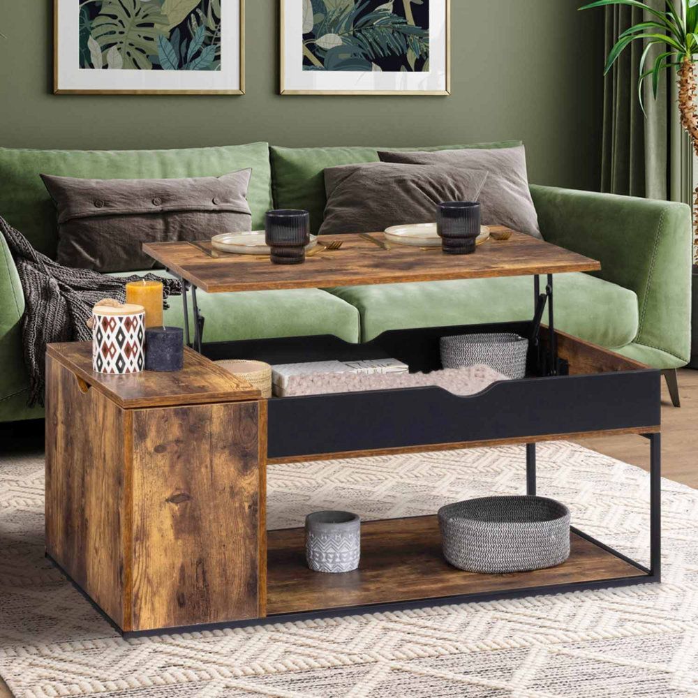 Table basse plateau relevable rectangulaire chicago avec coffre design industriel
