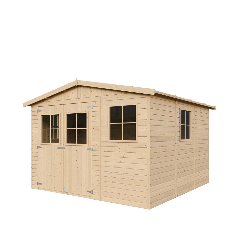 Abri de jardin en bois 9 m² - h226 x 324 x 316 cm - construction de panneaux en bois naturel - avec sol imprégné - m335+m335g