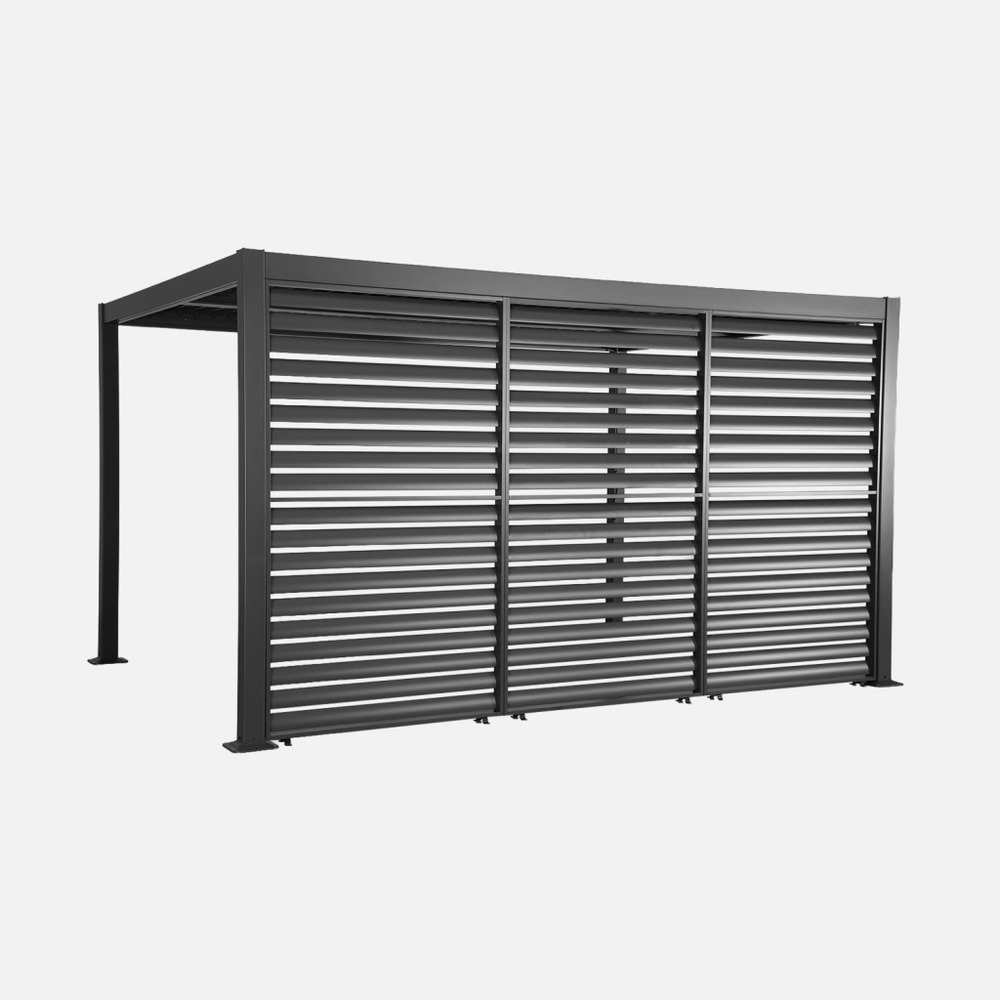 Pergola bioclimatique aluminium et acier 4x3m + 3 persiennes 130cm palace