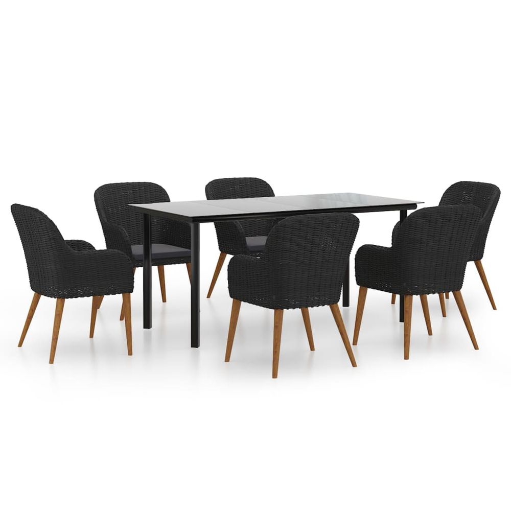 Ensemble à manger de jardin avec coussins 7 pcs noir