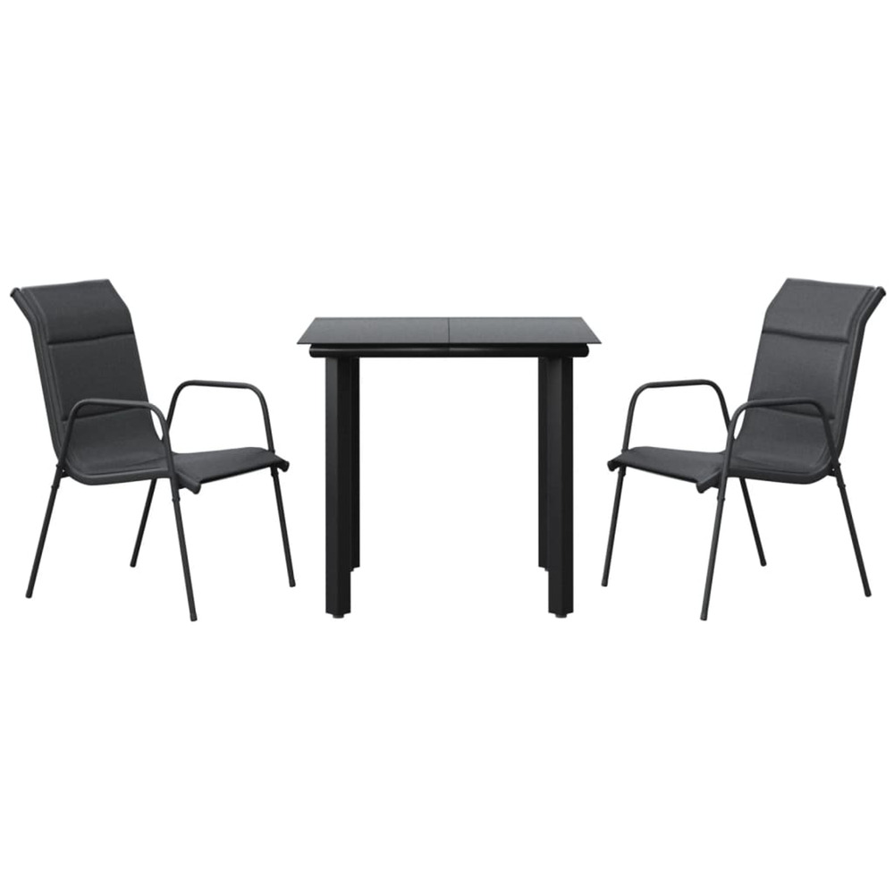 Ensemble à manger de jardin 3 pcs noir textilène et acier