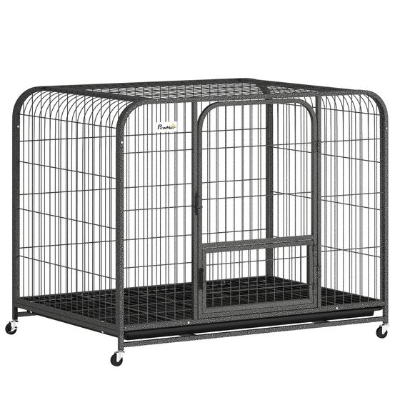 Cage pour chien acier noir 109 x 72 x 85 cm intérieur 3 portes plateau amovible roues