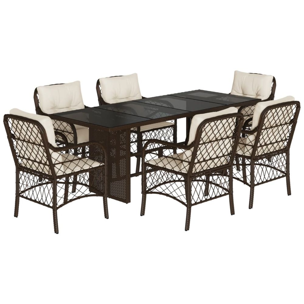 Ensemble à manger de jardin et coussins 7 pcs marron rotin