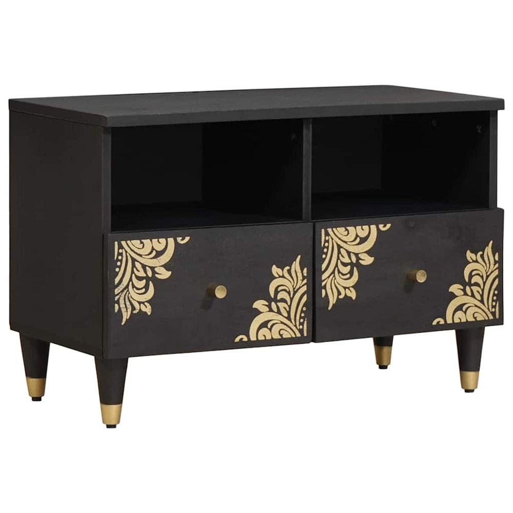 Meuble tv noir 70 x 33 x 46 cm bois de mangue massif