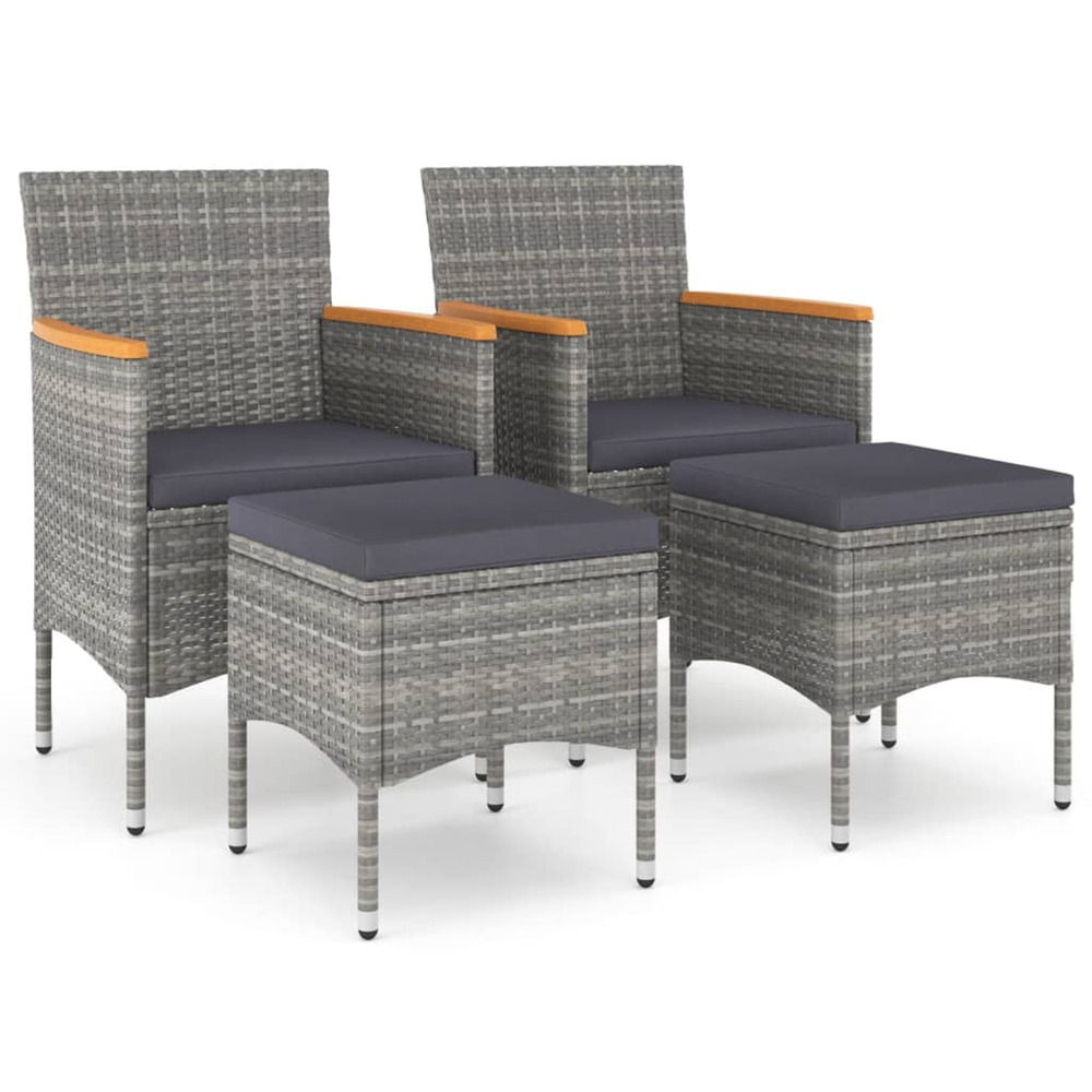 Jeu de chaise et tabouret de jardin 4 pcs résine tressée gris