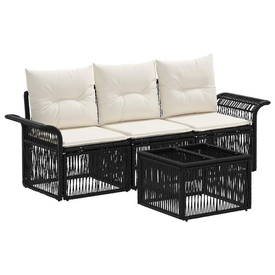 Ensemble de canapé de jardin 4 pc noir polyrotin