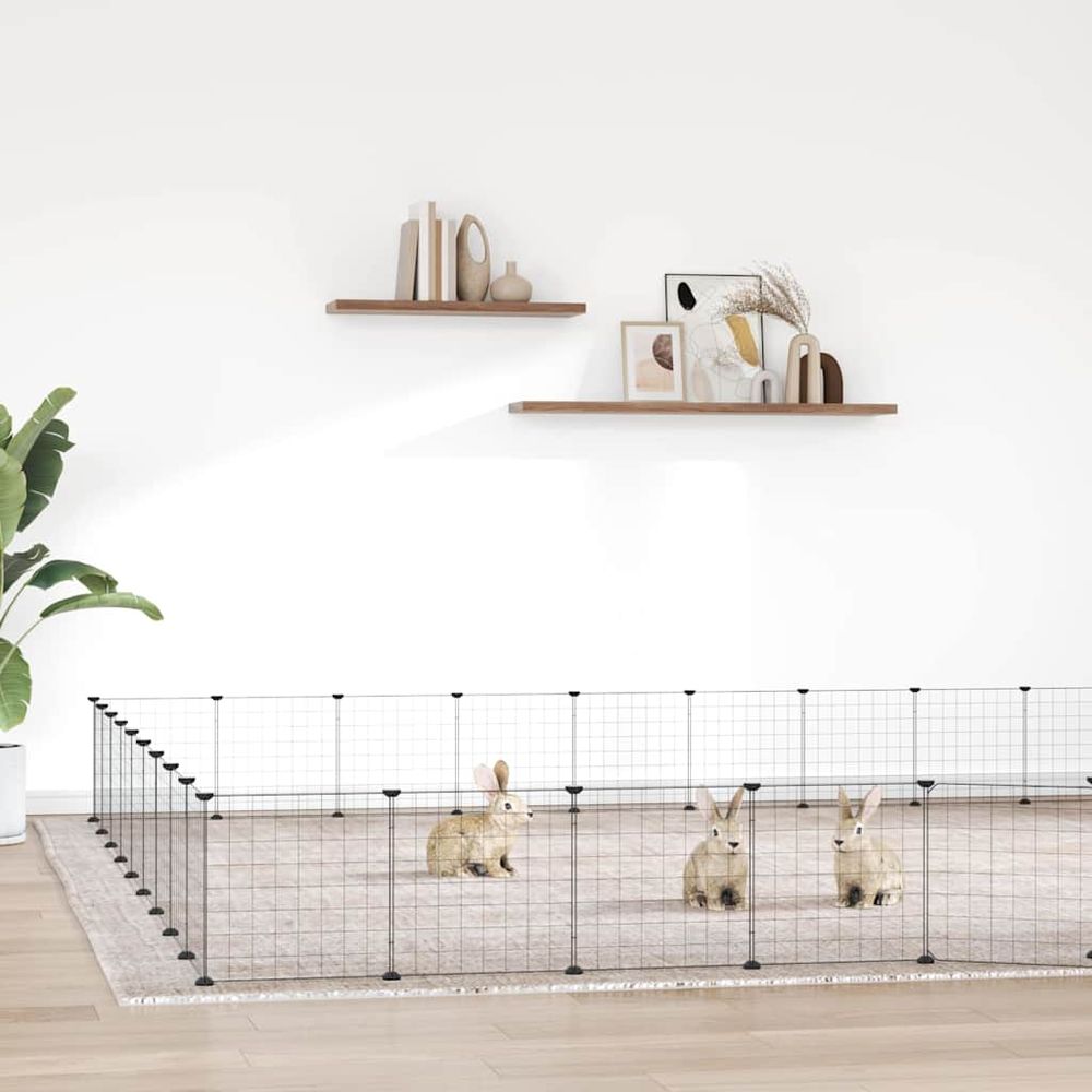Enclos modulable 36 panneaux en acier avec porte pour lapin chiot noir