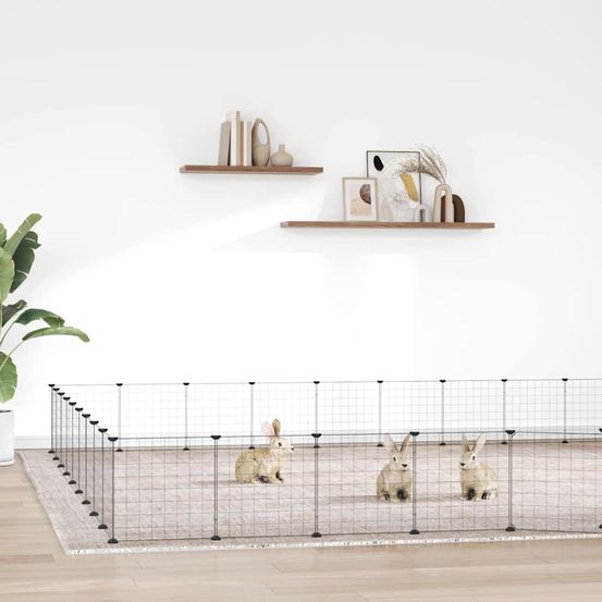 Enclos modulable 36 panneaux en acier avec porte pour lapin chiot noir