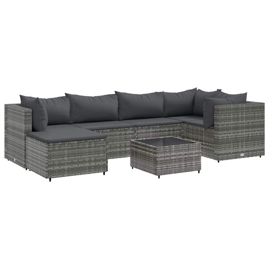 Salon de jardin 7 pcs avec coussins gris résine tressée