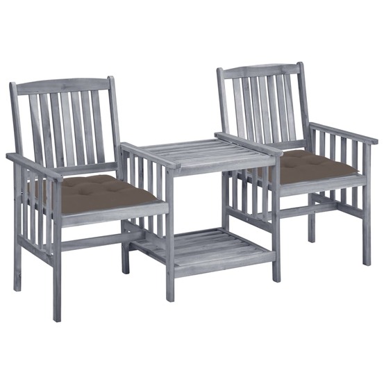 Chaises de jardin avec table à thé et coussins acacia solide