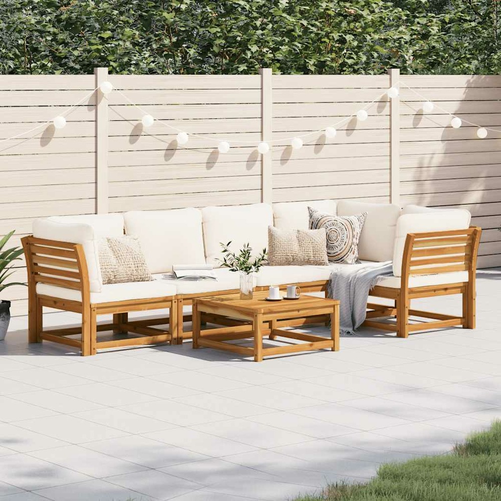 Salon de jardin 6 pcs avec coussins bois d'acacia solide