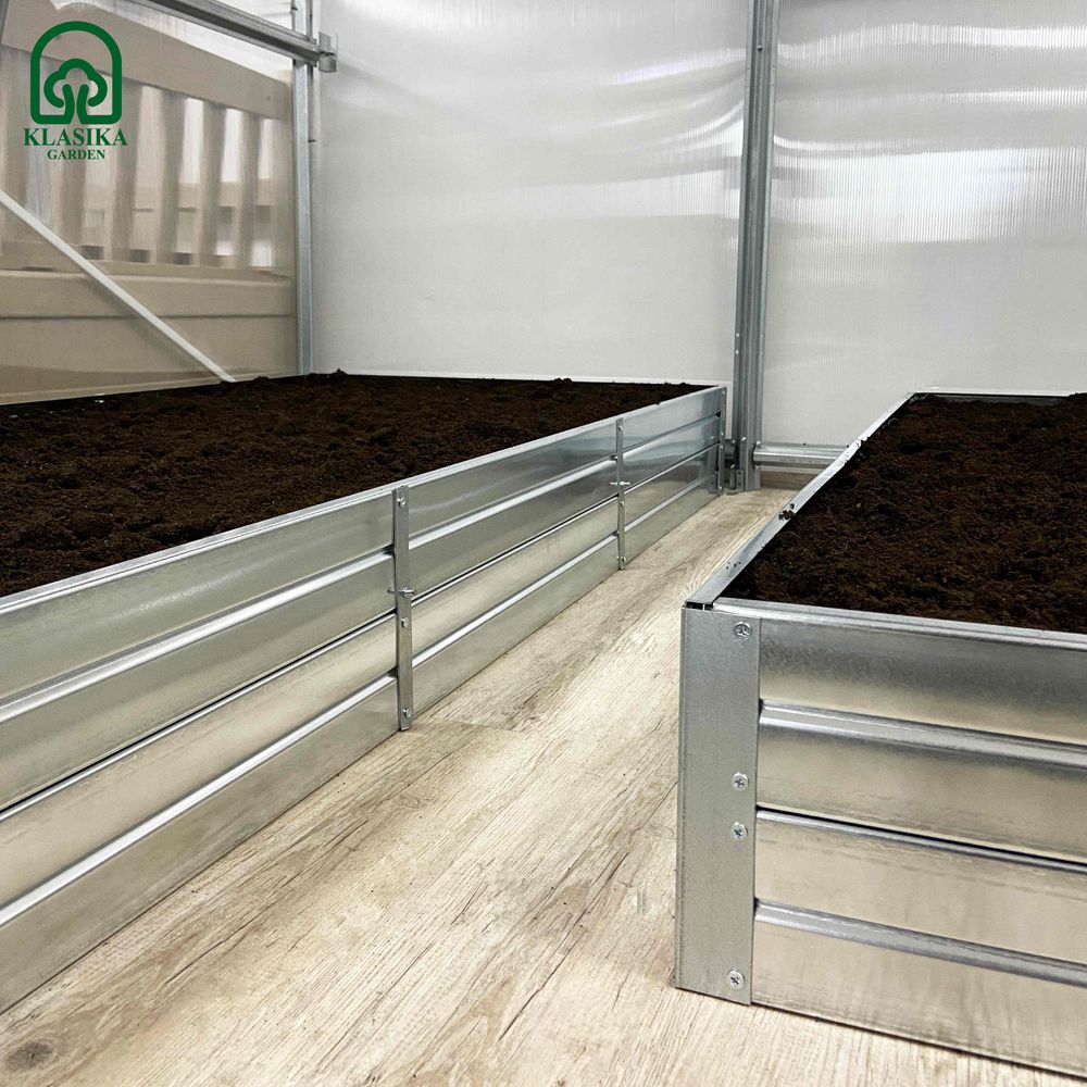 Kit de carrés potagers pour serre de 3 m de large, longueur 10 m – 29 bacs en acier galvanisé, 20 cm
