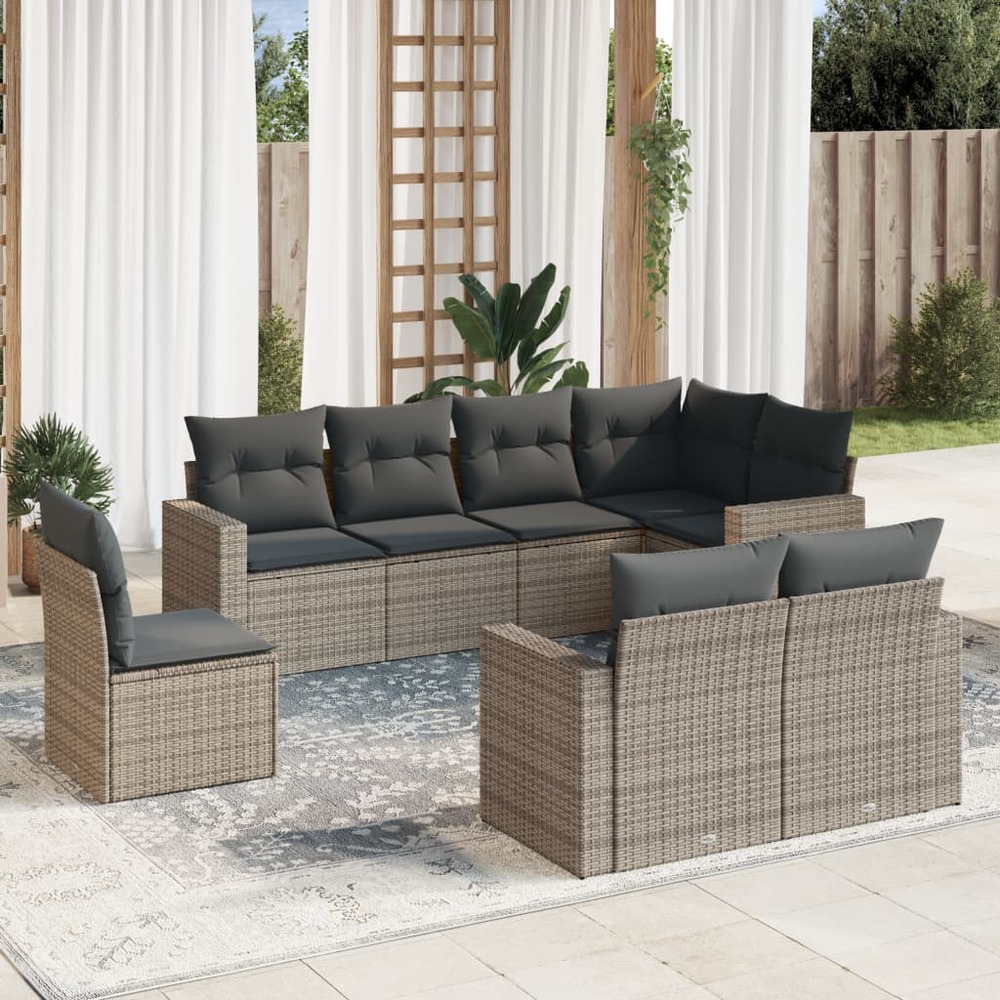 Salon de jardin 8 pcs avec coussins gris résine tressée