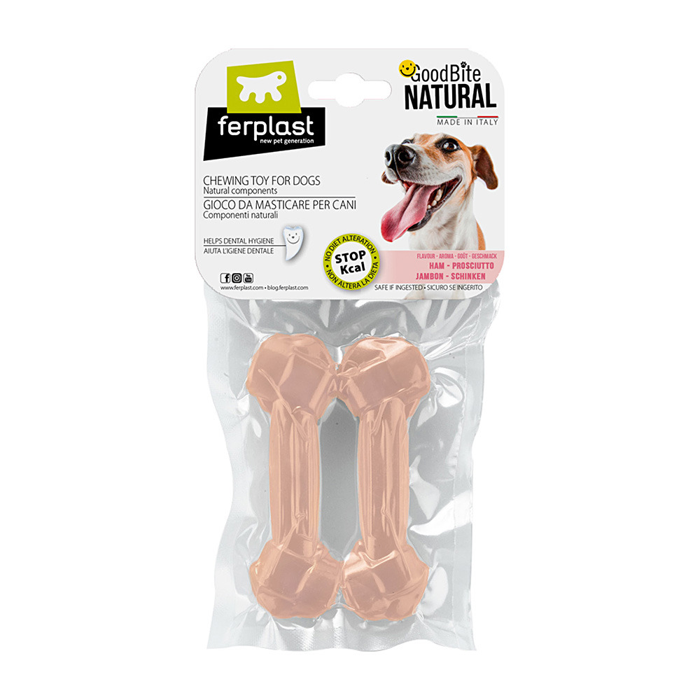 Ferplast goodbite natural s jouet os pour l'hygiène dentaire, saveur de jambon, chien moyen-petit (5-10 kg), naturel, 2 pièces de