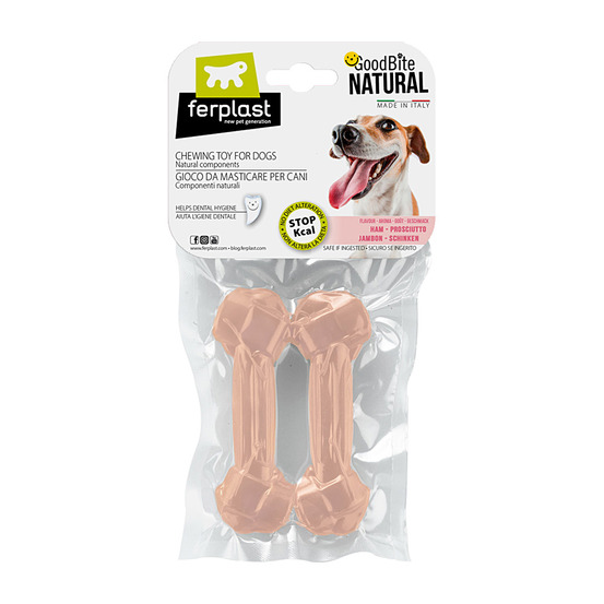 Ferplast goodbite natural s jouet os pour l'hygiène dentaire, saveur de jambon, chien moyen-petit (5-10 kg), naturel, 2 pièces de