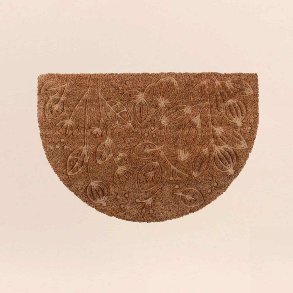 Paillasson coco demi lune embossé floral 40x60cm