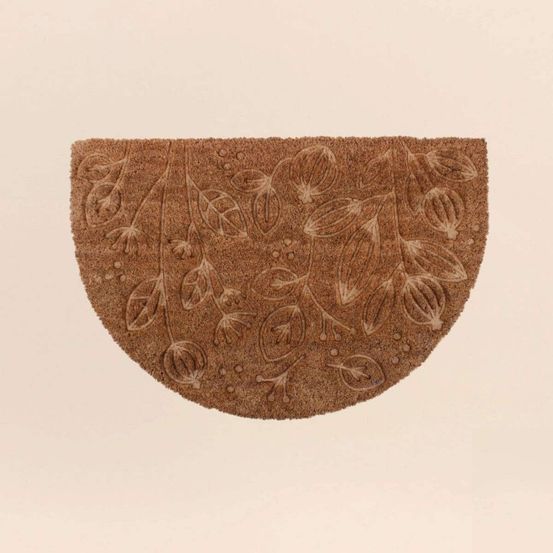 Paillasson coco demi lune embossé floral 40x60cm