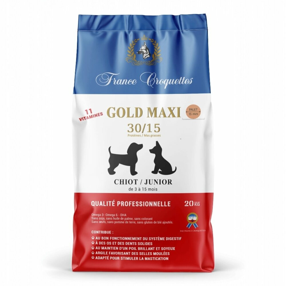 France croquette pour chiot gold maxi chiot junior 30/15 – 4kg – petites à moyennes races - chiot 3 à 15 mois – haute finition