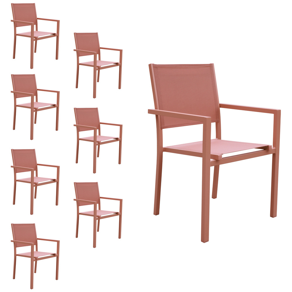 Lot de 8 chaises en aluminium terracotta - textilène terracotta