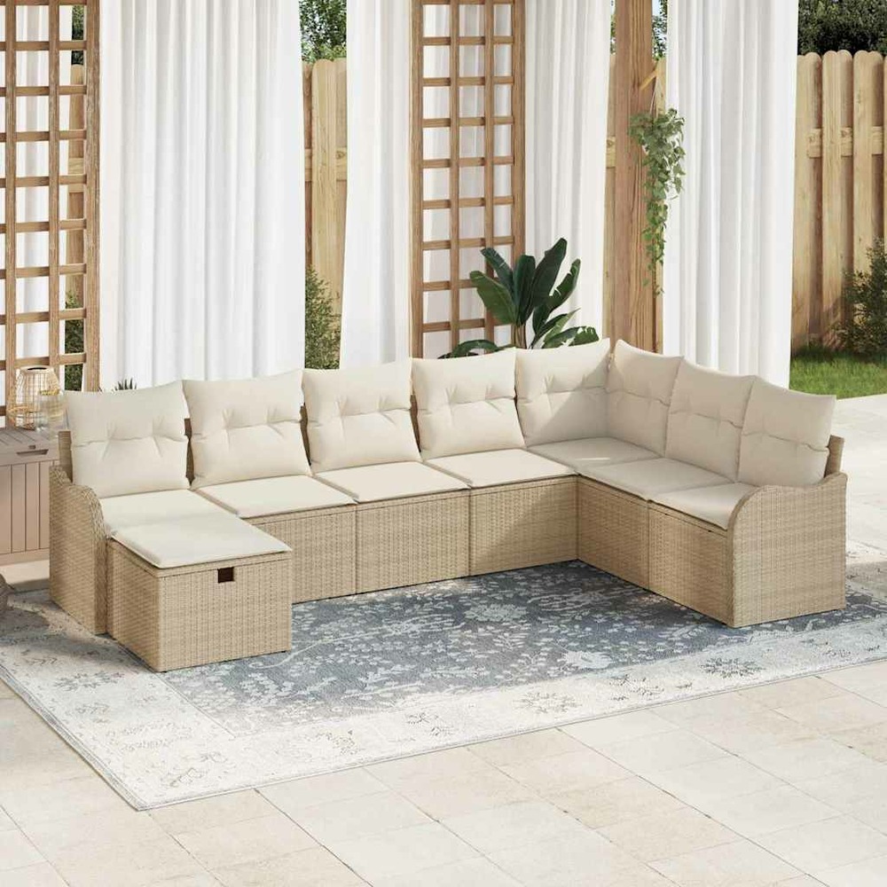 Ensemble de canapé de jardin 8 pcs beige poly rotin