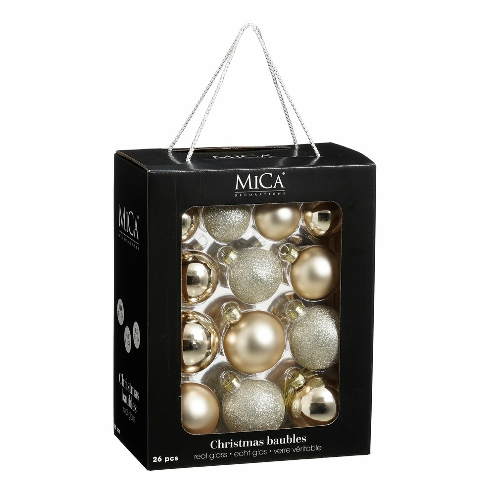 Mica decorations boule verre creme 26 pieces - d7cm