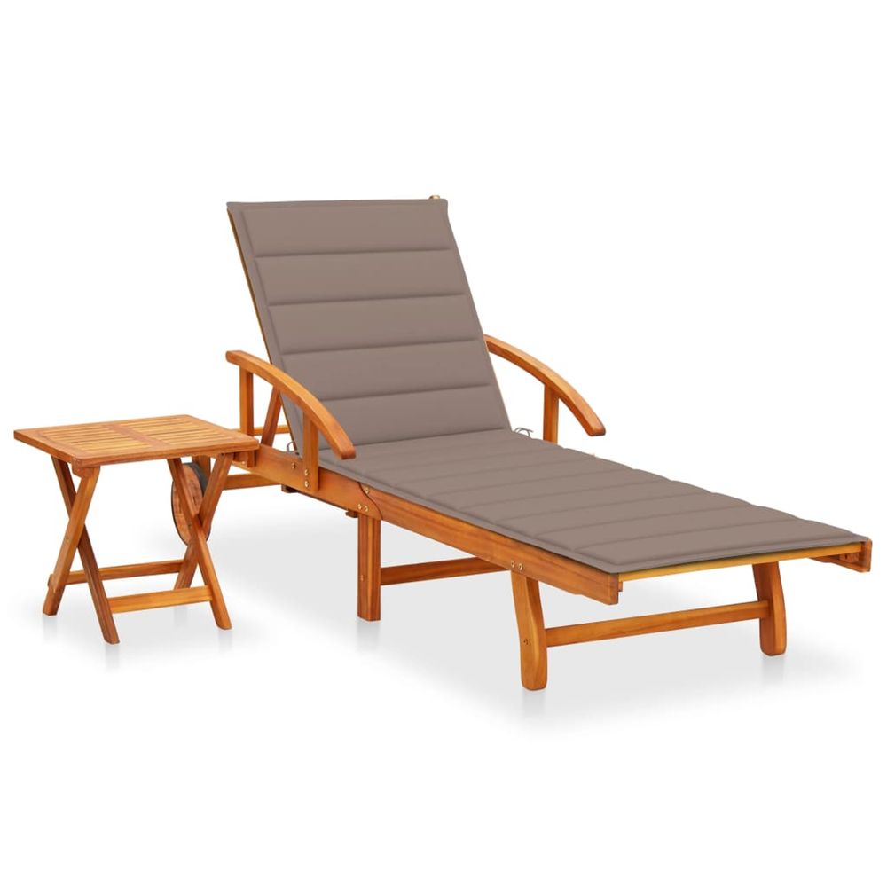 Chaise longue de jardin avec table et coussin bois d'acacia bain de soleil