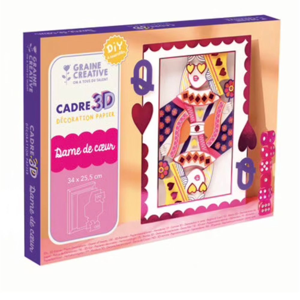 Cadre 3d en papier - dame de coeur
