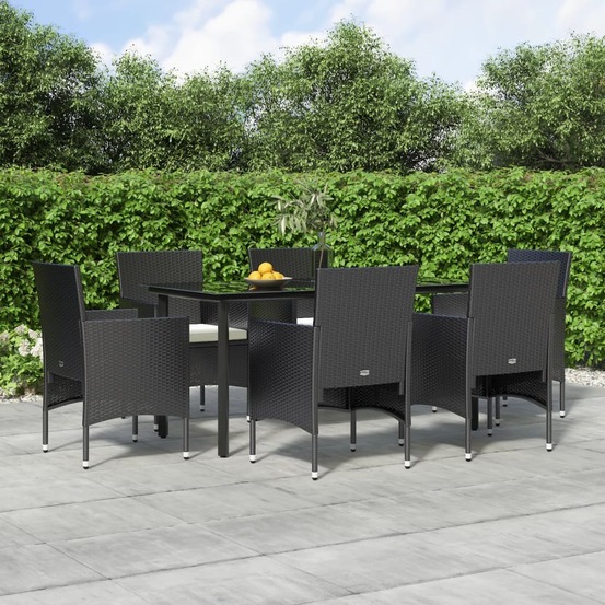 Ensemble à manger de jardin avec coussins 7 pcs noir