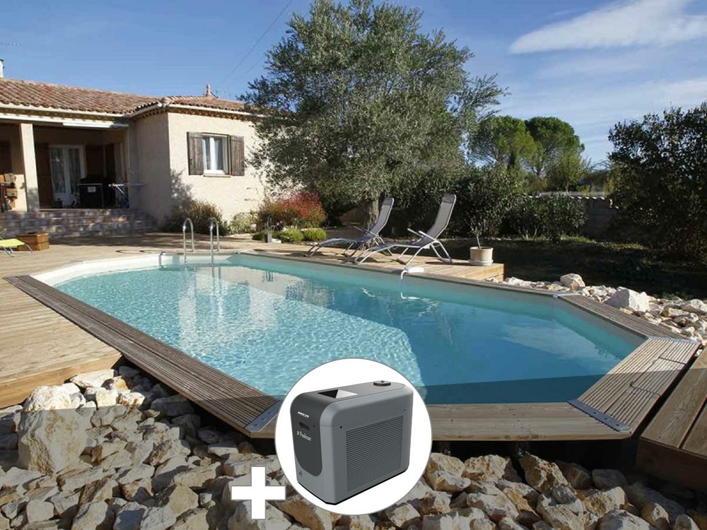 Kit piscine bois azura 6,10 x 4,00 x 1,20 m - liner beige + poolican