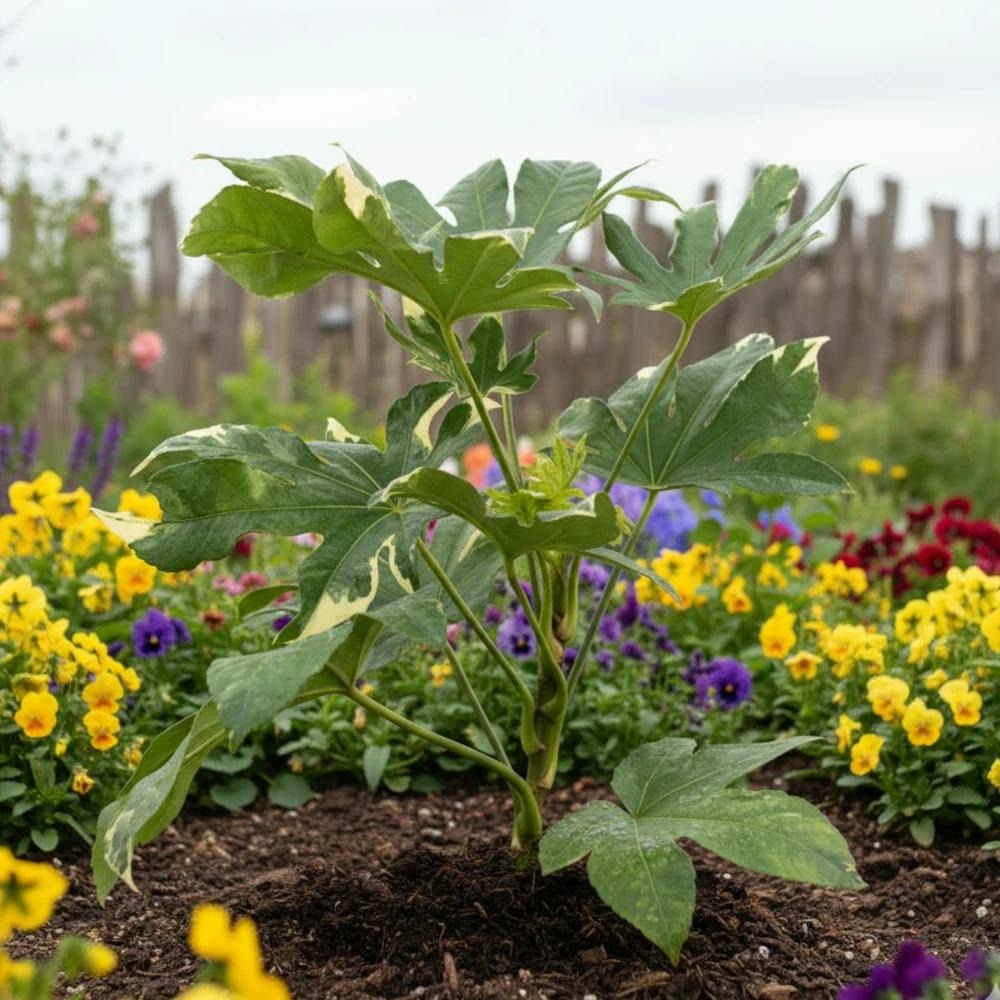 Fatsia variegata artic jungle®, faux-aralia du japon pot de 4l - 40/60 cm