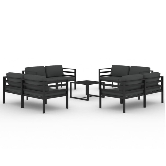 Salon de jardin 9 pcs avec coussins aluminium anthracite