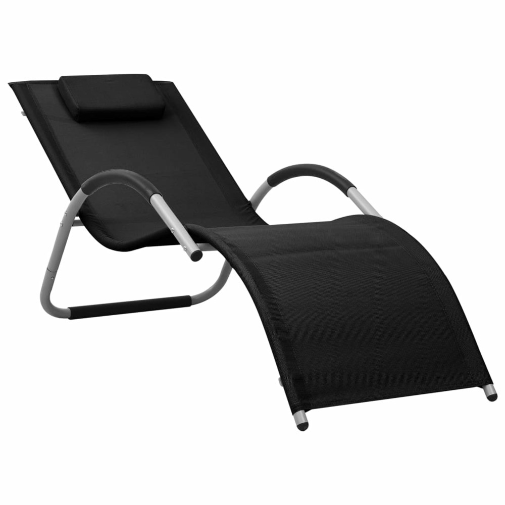 Transat chaise longue bain de soleil lit de jardin terrasse meuble d'extérieur textilène noir et gris