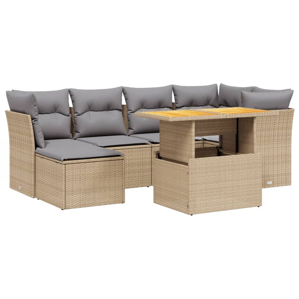 Salon de jardin avec coussins 7 pcs beige résine tressée