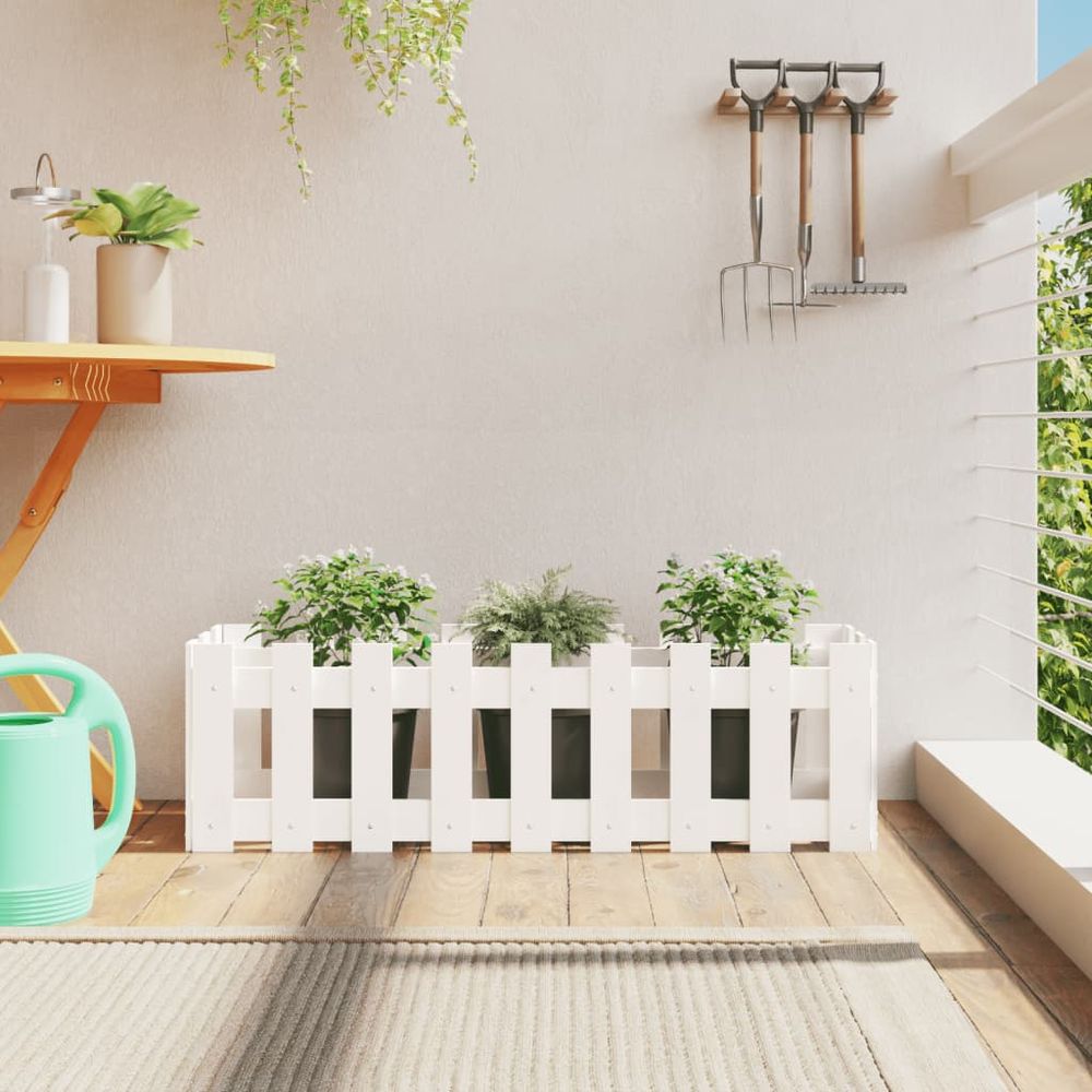 Carré potager en bois pin massif design clôture jardin blanc 100x30x30 cm