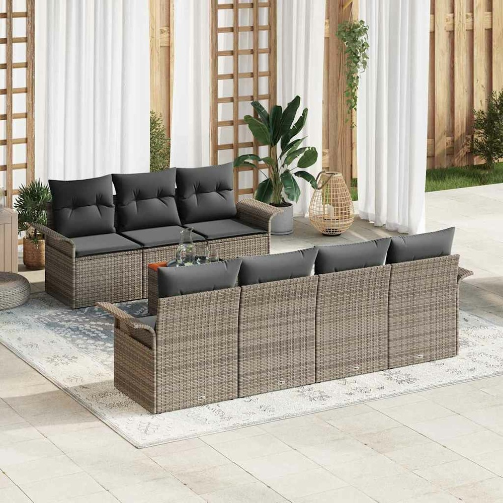 Ensemble de canapé de jardin avec coussin 8 pcs gris polyrotin