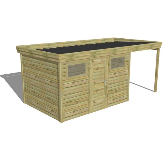 Abri de jardin bois pin traité autoclave 27mm - 5,44x2,64m / 14m2 - bac acier - abri français
