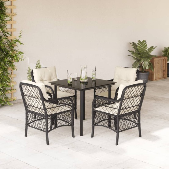 Ensemble à manger de jardin coussins 5pcs noir résine tressée