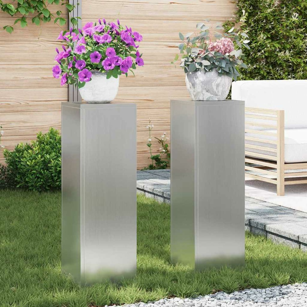 Support de plante 2 pcs argent 24 x 24 x 75 cm acier galvanisé