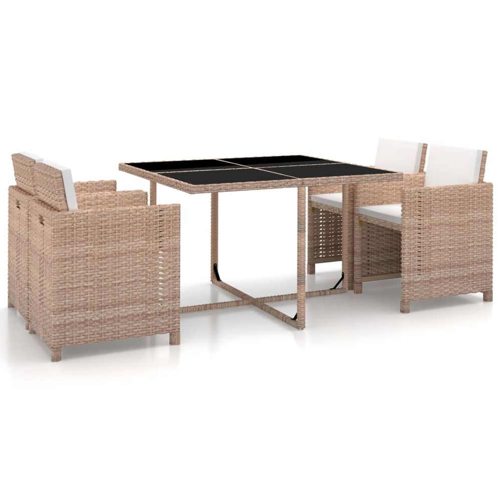 Ensemble à manger d'extérieur avec coussins 5 pcs rotin beige