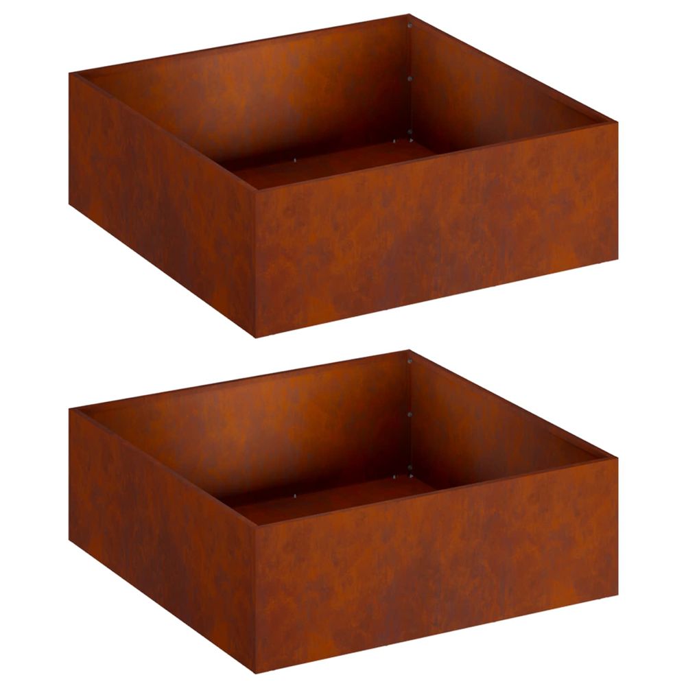 Cache-pot de jardin 2 pc rouillé 60 x 60 x 20 cm acier patiné
