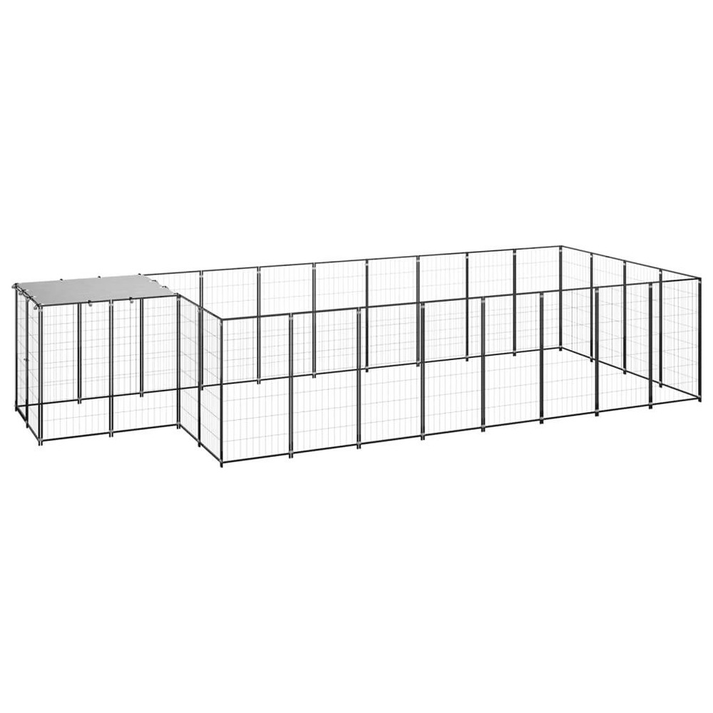 Chenil extérieur cage enclos parc animaux chien 10,89 m² 110 cm acier noir