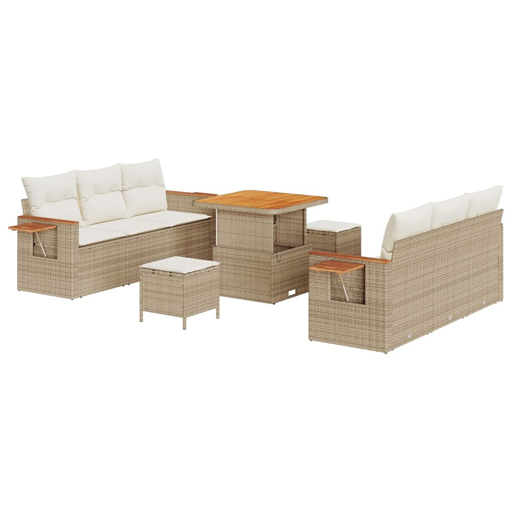 Ensemble de canapé de jardin 9 pc beige polyrotin