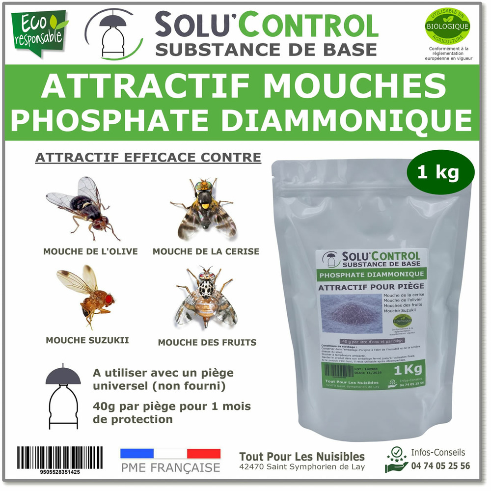 Phosphate diammonique, appât naturel contre les mouches des fruits, solu'control - sac de 1 kg